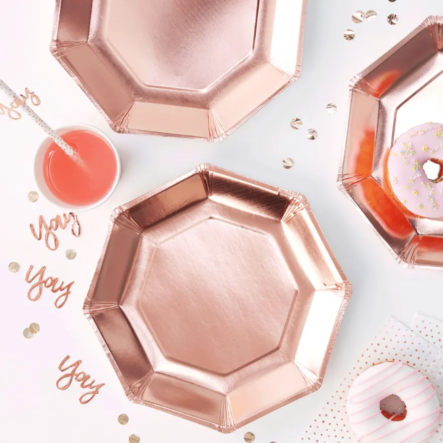 Achteckige Pappteller in Rosegold - 8 Stück