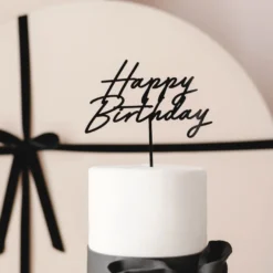Acryl Cake Topper „Happy Birthday“ Schwarz 16,5 cm