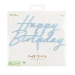 Acryl Cake Topper „Happy Birthday“ Nebelblau 16,5 cm