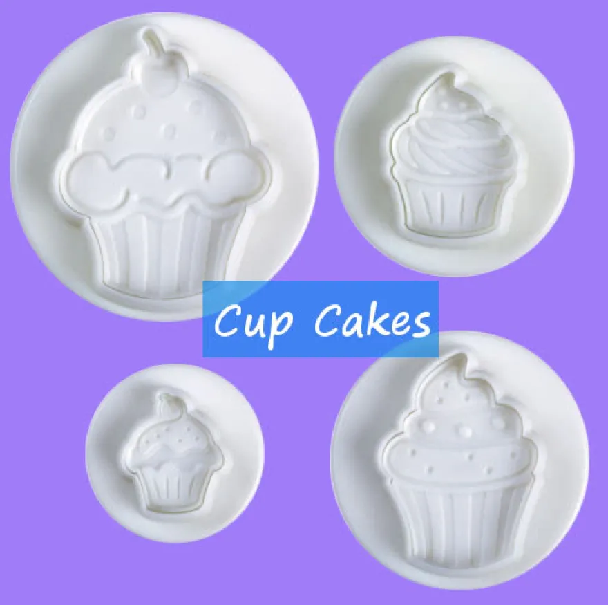 Ausstecher mit Auswerfer und Prägung Cup Cakes 4tlg