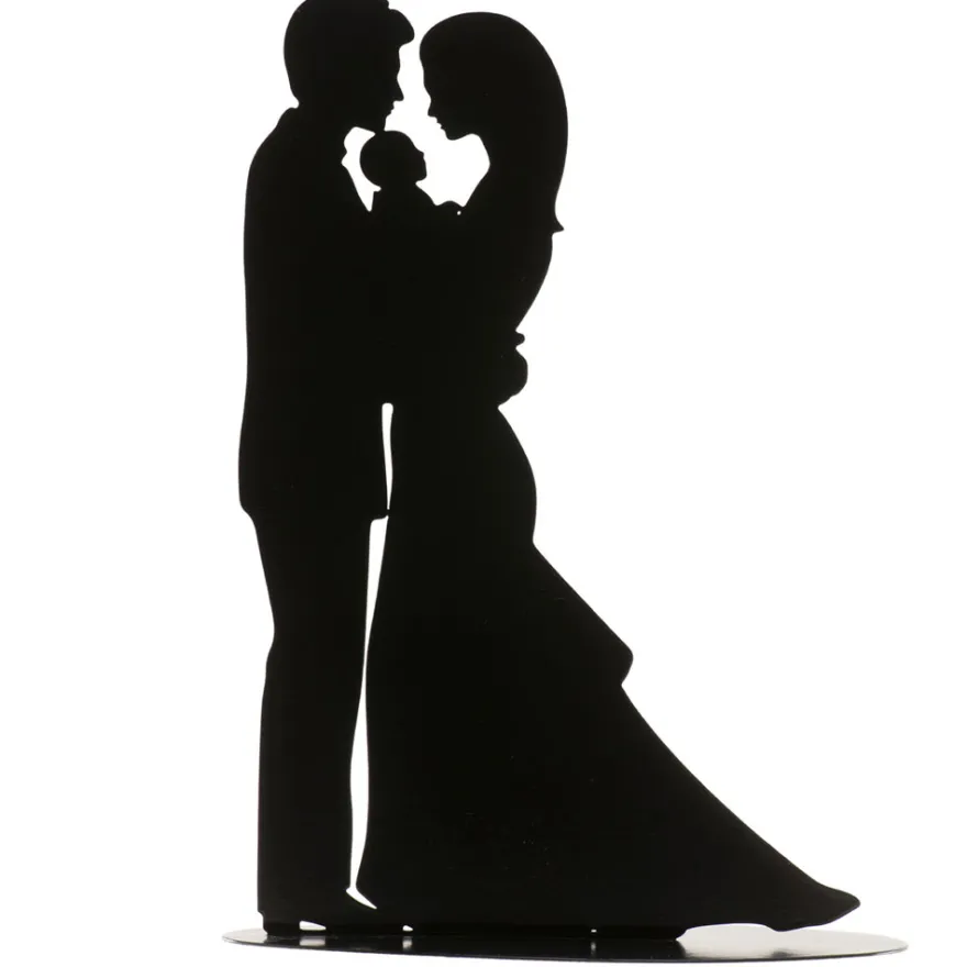 Brautpaar mit Baby - Silhouette aus Metall