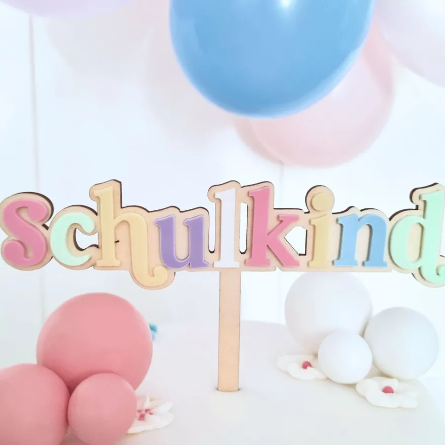 Cake Topper Holz & Acryl- Schulkind Pastell