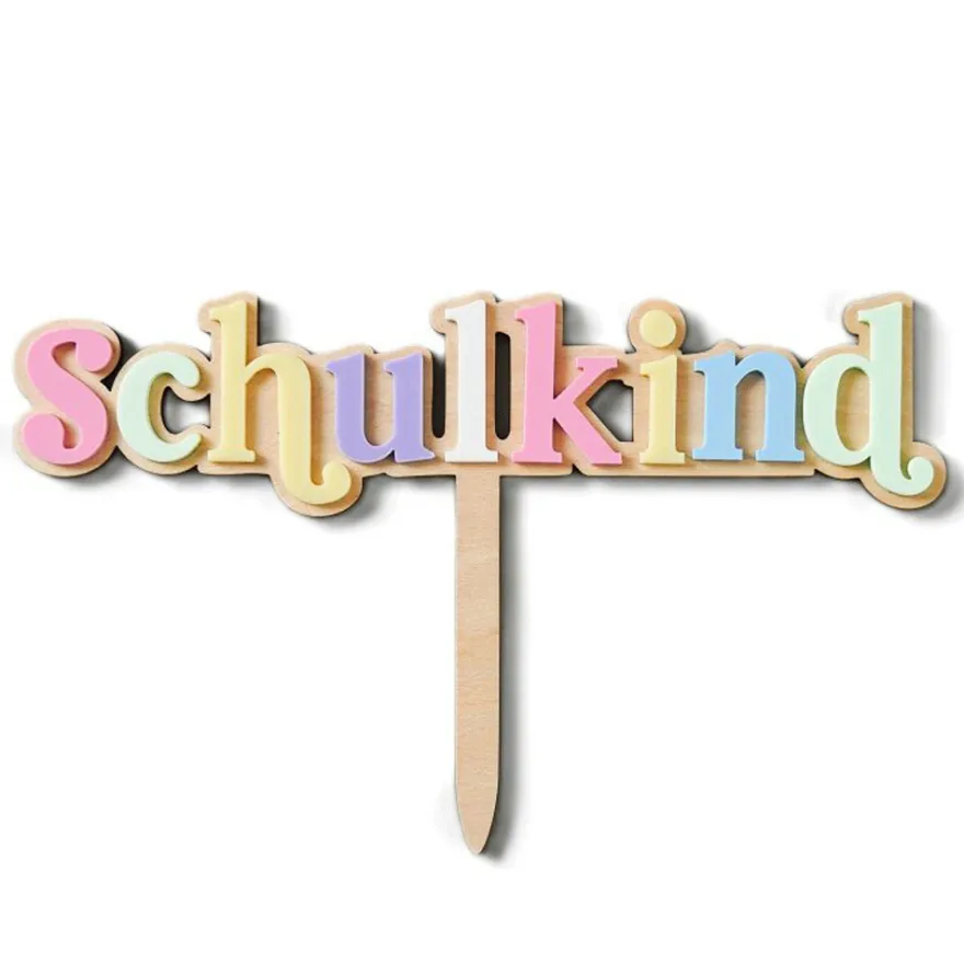 Cake Topper Holz & Acryl- Schulkind Pastell