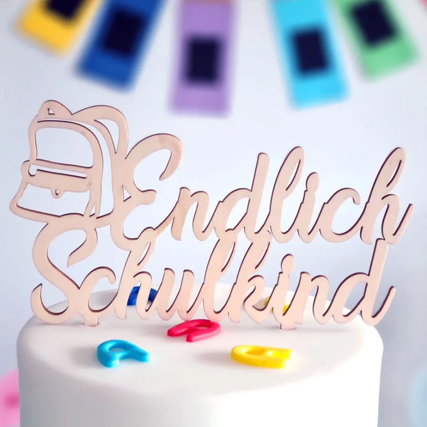Cake Topper Holz- Endlich Schulkind Rucksack