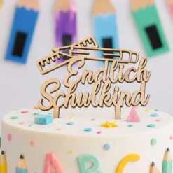 Cake Topper Holz- Endlich Schulkind Lineal & Stift