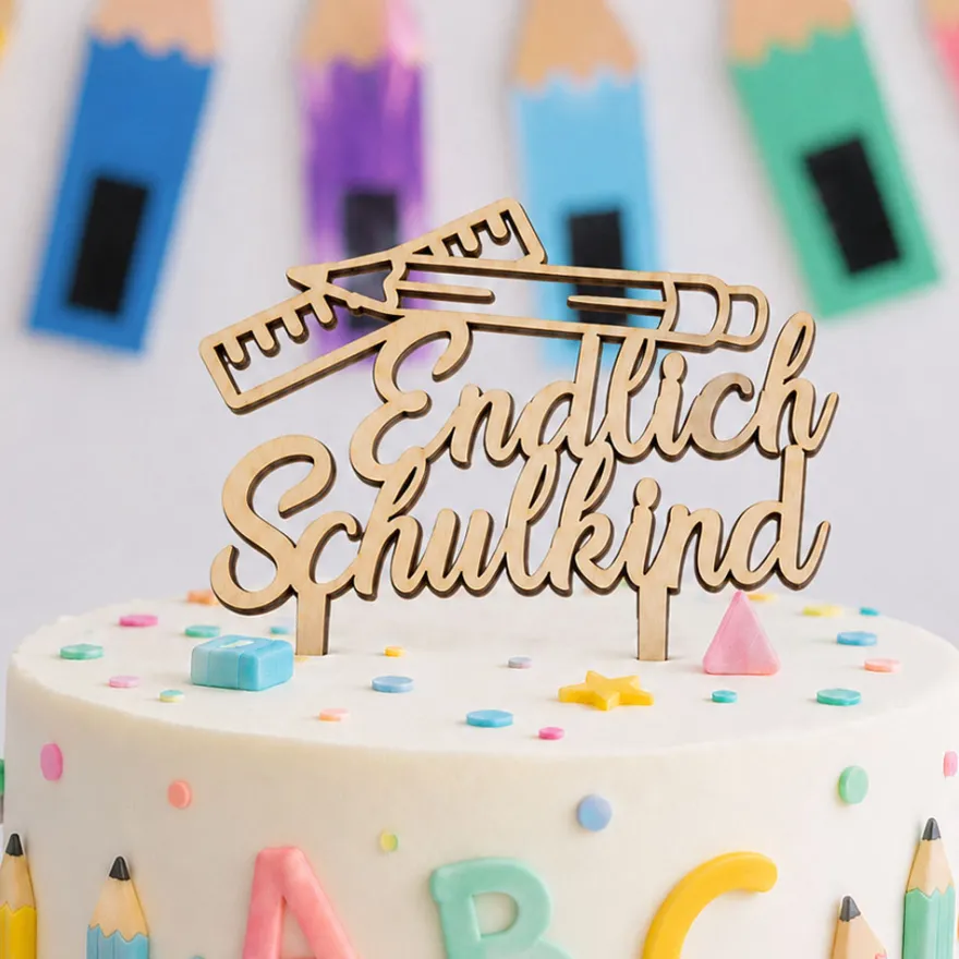 Cake Topper Holz- Endlich Schulkind Lineal & Stift