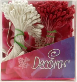 Decora Blütenpollen Set - Rot und Perlmutt 288 Stück