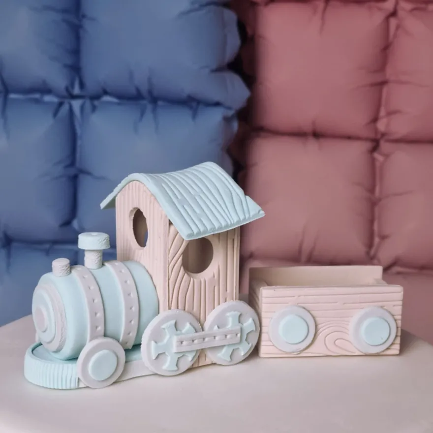 Figur aus Fondant - Lokomotive mit Wagon Blau