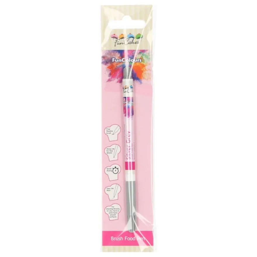 FunCakes Edible FunColours Brush Food Pen - Silver Grey