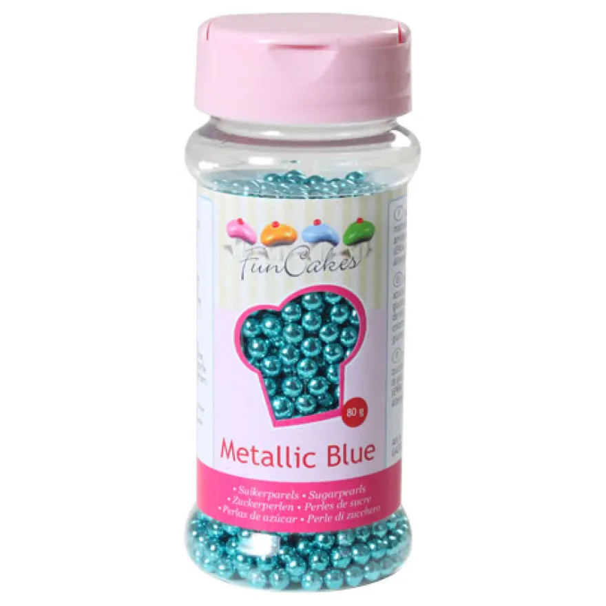 FunCakes Zuckerperlen Metallic Blau 80g