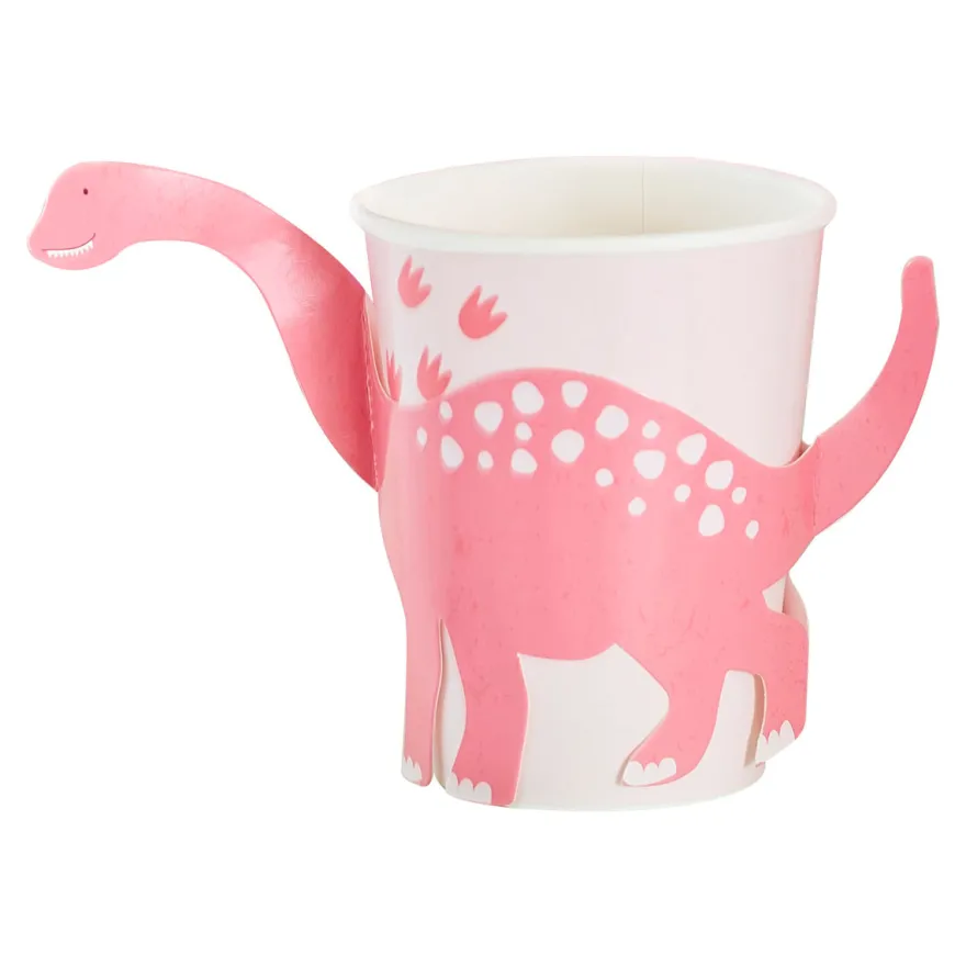 Ginger Pappbecher Dinosaurier Pink - 8 Stück