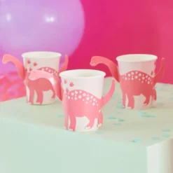 Ginger Pappbecher Dinosaurier Pink - 8 Stück