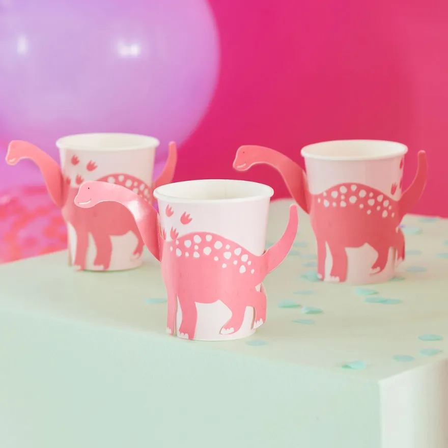 Ginger Pappbecher Dinosaurier Pink - 8 Stück