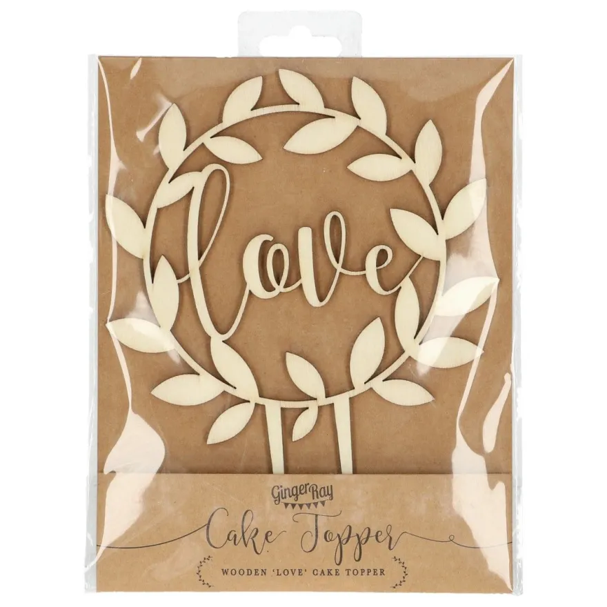 Ginger Ray Holz Cake Topper - Love - Rustic Country