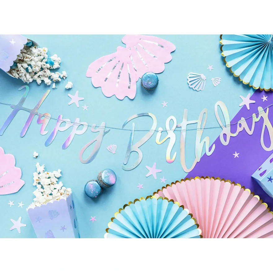Narwahl Partydeco Banner - Happy Birthday irisierend