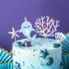 Narwahl Partydeco Cake Topper - Wal, Seestern, Muschel und Koralle
