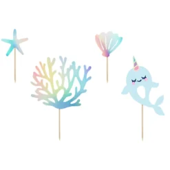 Narwahl Partydeco Cake Topper - Wal, Seestern, Muschel und Koralle
