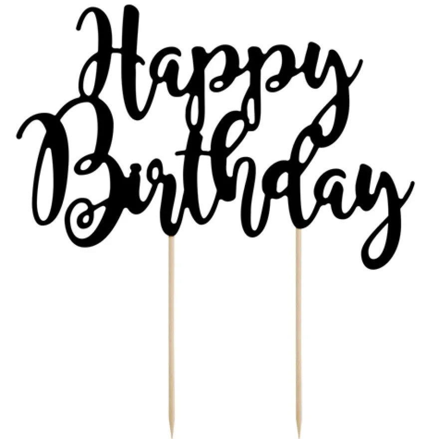 PartyDeco Cake Topper Happy Birthday - Schwarz