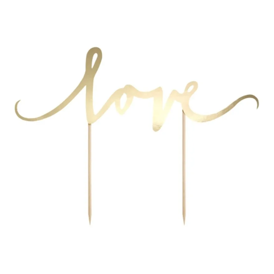 PartyDeco Cake Topper Love - Gold