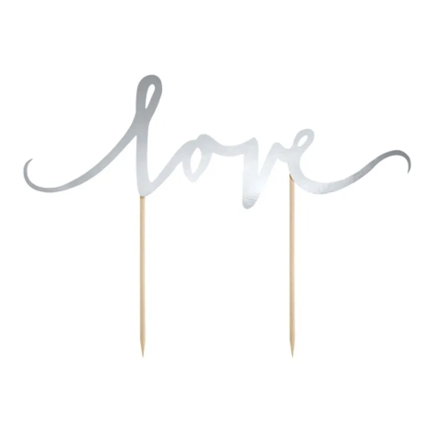 PartyDeco Cake Topper Love - Silber