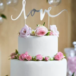 PartyDeco Cake Topper Love - Silber