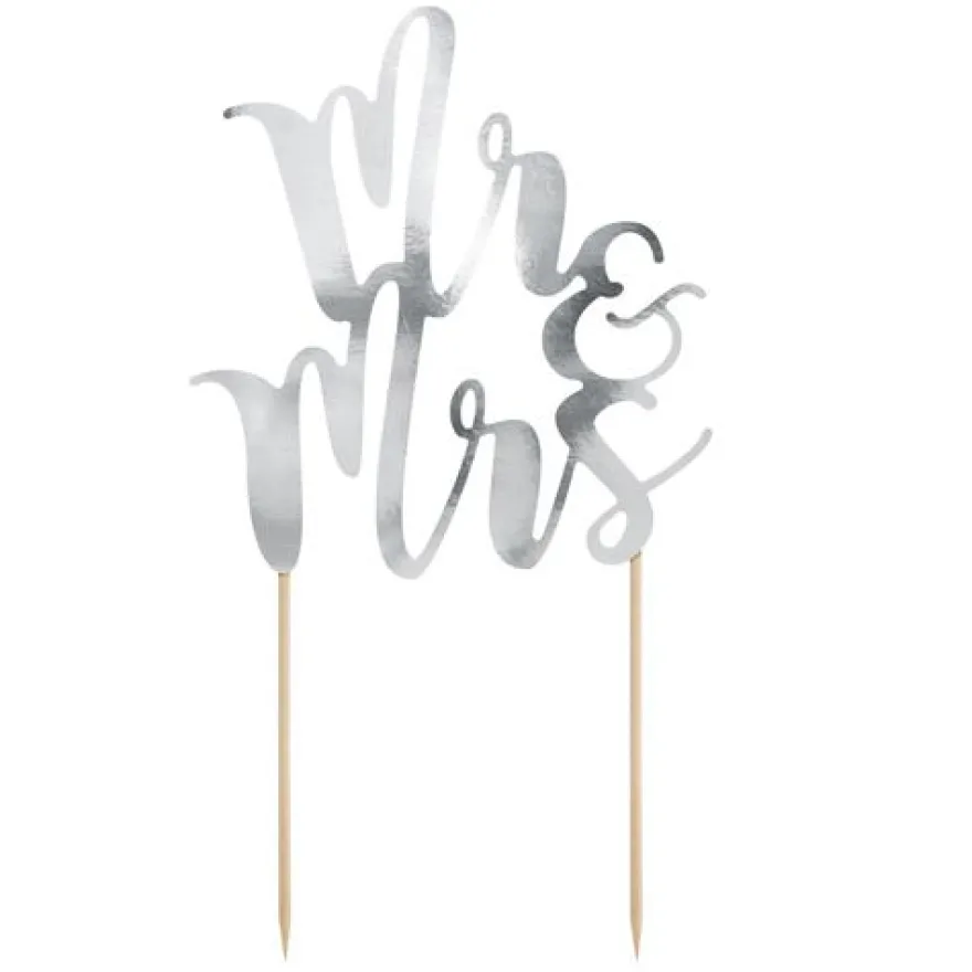 PartyDeco Cake Topper Mr & Mrs - Silber