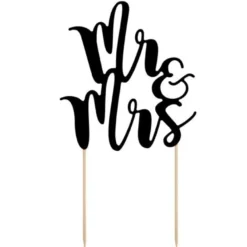 PartyDeco Cake Topper Mr & Mrs - Schwarz