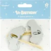 PartyDeco Cupcake Topper Auto - 1 Geburtstag Silber