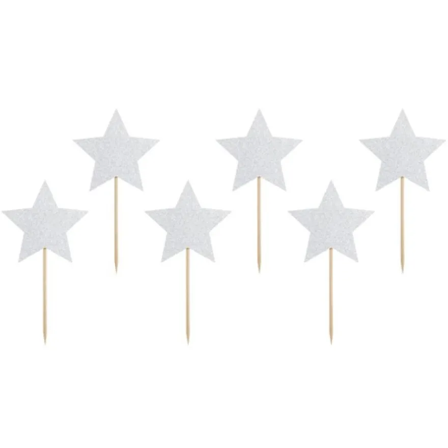 PartyDeco Cupcake Topper Sterne - Silber