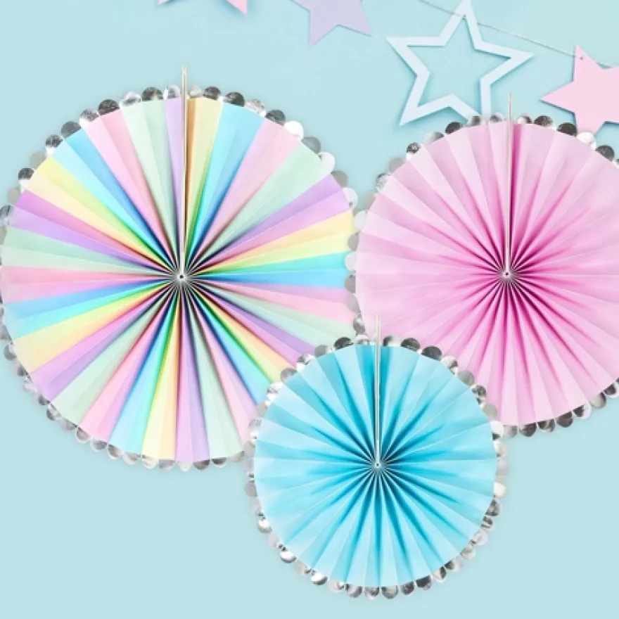PArtyDeco Deko Rosetten Pastel - Einhorn 3 Stück
