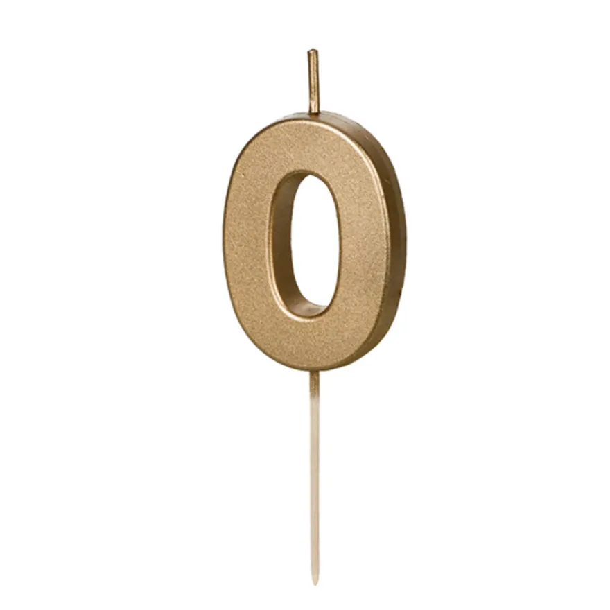 Partydeco Geburtstagskerze Zahlenkerze Gold - Zahl 0