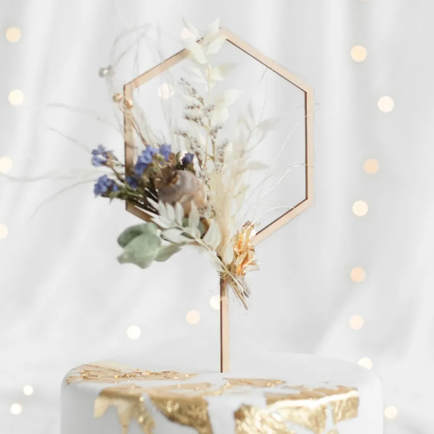Partydeco Holz Cake Topper - Hexagon