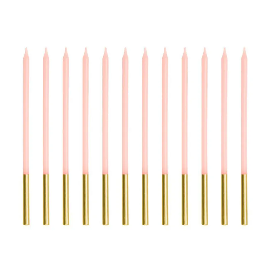 Partydeco Kerzen extra hoch Rosa/Gold - 12 Stück