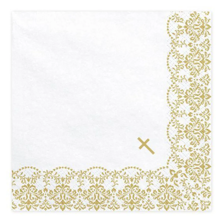 Partydeco Servietten Kommunion - Kreuz Gold
