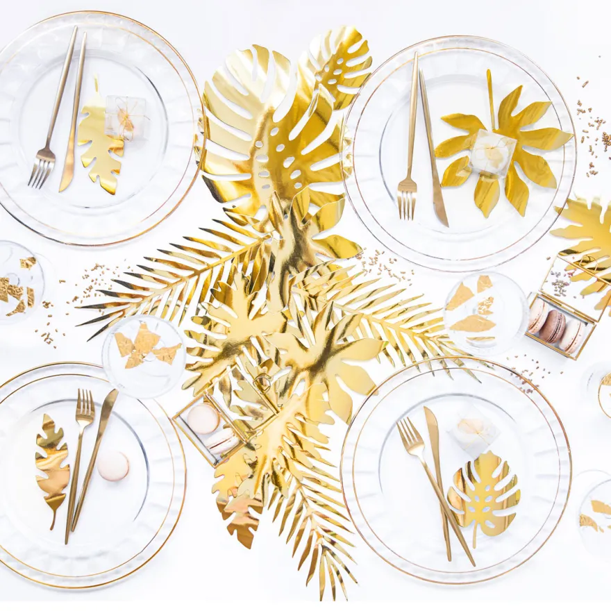 Partydeco Tischdekoration Aloha - tropische Blätter gold