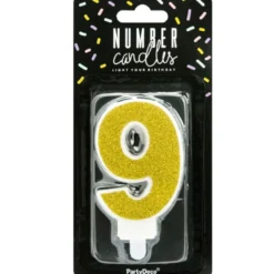 PartyDeco Zahlenkerze Gold - Nummer 9