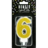 PartyDeco Zahlenkerze Gold - Nummer 6