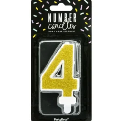 PartyDeco Zahlenkerze Gold - Nummer 4