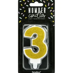 PartyDeco Zahlenkerze Gold - Nummer 3