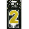 PartyDeco Zahlenkerze Gold - Nummer 2
