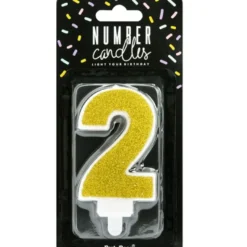 PartyDeco Zahlenkerze Gold - Nummer 2