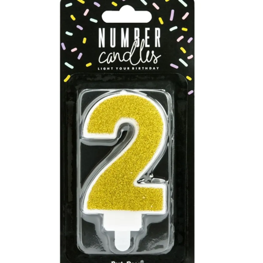 PartyDeco Zahlenkerze Gold - Nummer 2
