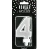 PartyDeco Zahlenkerze Silber - Nummer 4