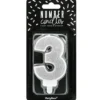 PartyDeco Zahlenkerze Silber - Nummer 3
