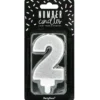 PartyDeco Zahlenkerze Silber - Nummer 2