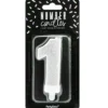 PartyDeco Zahlenkerze Silber - Nummer 1