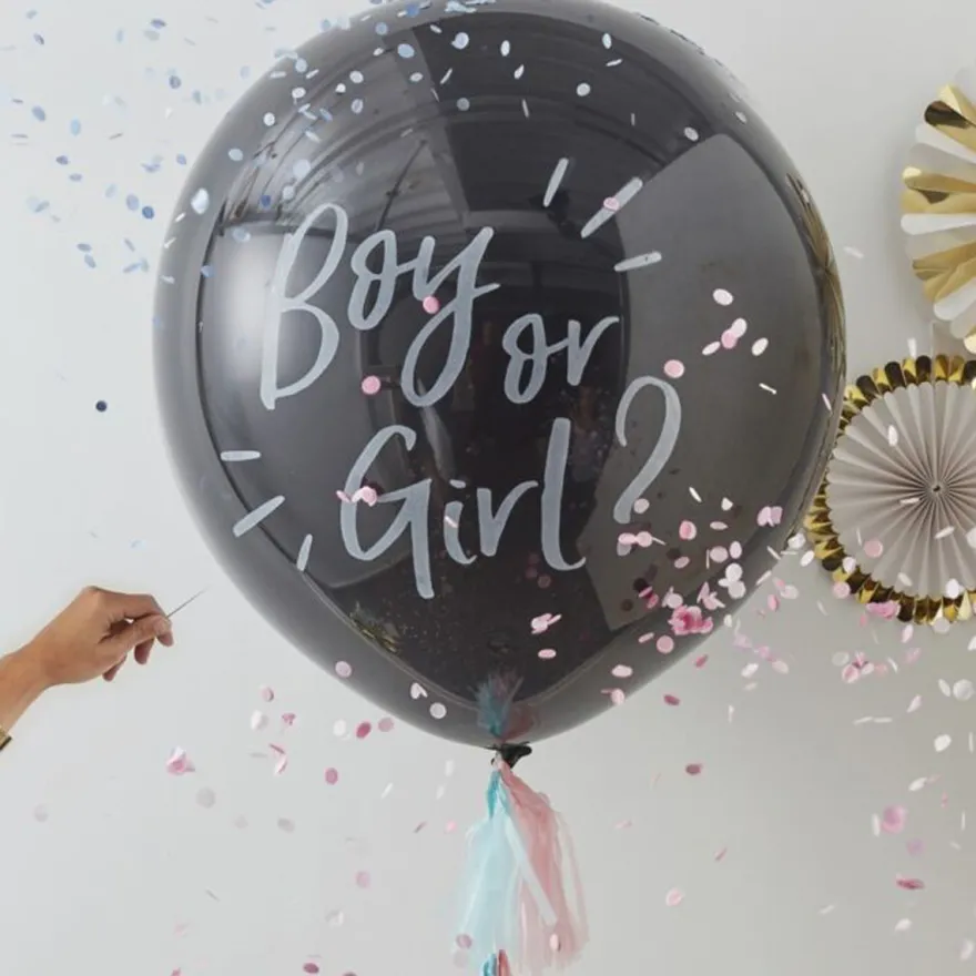 Schwarzer Riesenballon mit Konfetti - Boy or Girl?