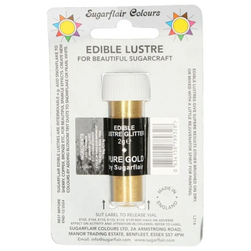 Sugarflair edible Lustre Glitter Pure Gold 4g
