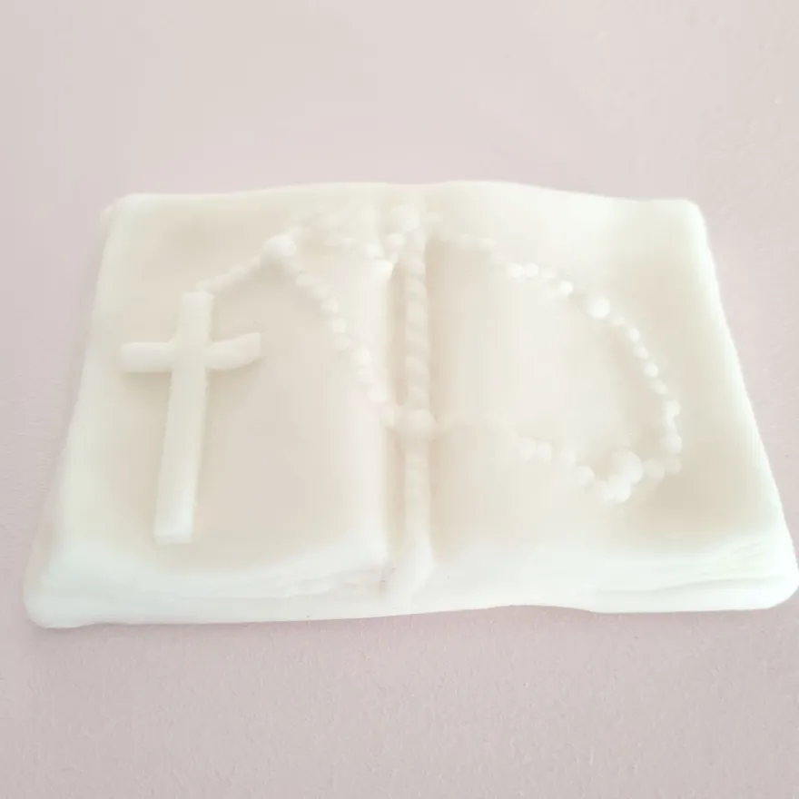 Tortendeko Kommunionsbuch mit Rosenkranz weiß 10x7cm