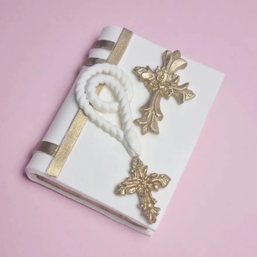 Tortendekoration aus Fondant - Bibel weiß/Gold